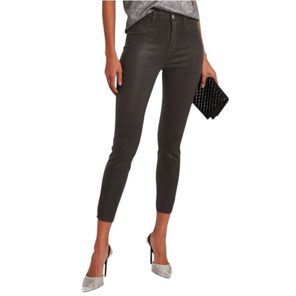 L’AGENCE Margot Skinny High Rise Grey Coated Cropped Skinny Jeans 27 - Picture 1 of 9